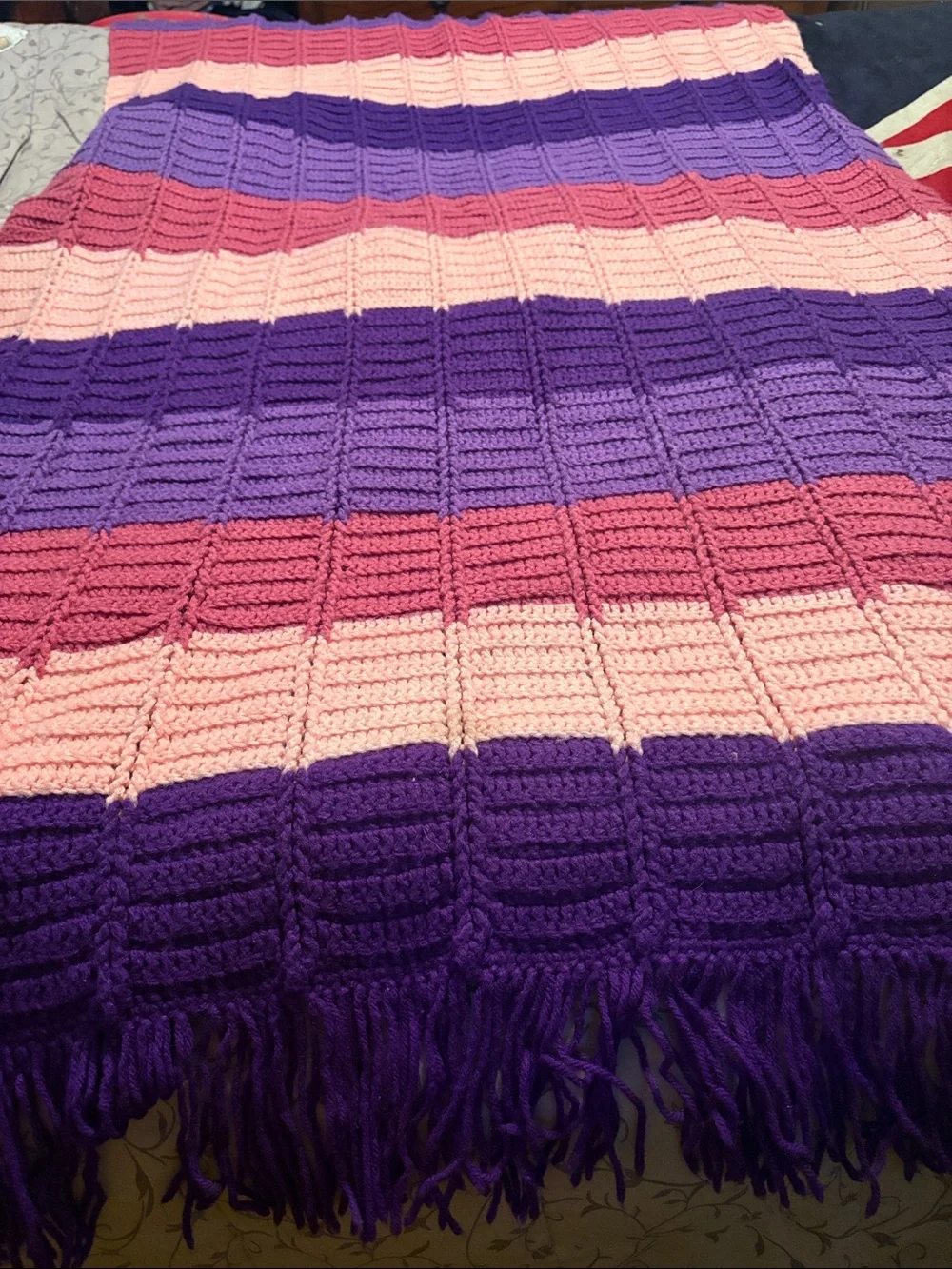 Vintage Handmade Striped Crochet throw afghan